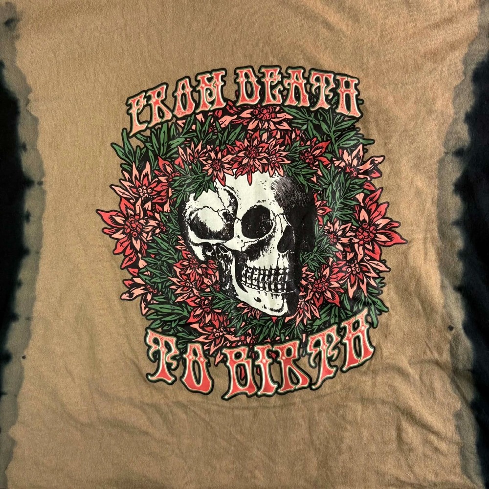 Empyre Top Women Large L Brown Black Tie Dye Skull Graphic Cropped T Shirt Skate